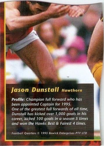 1995 Bewick Enterprises AFLPA Football Quarters - Signatures #1 Jason Dunstall Back